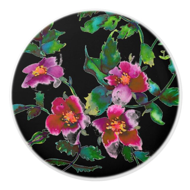 Elegante rosa magenta Aquarellfarben Rose Keramikknauf (Vorderseite)