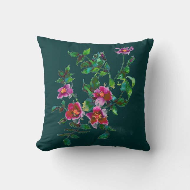 Elegante rosa magenta Aquarellfarben Rose Kissen (Vorderseite)