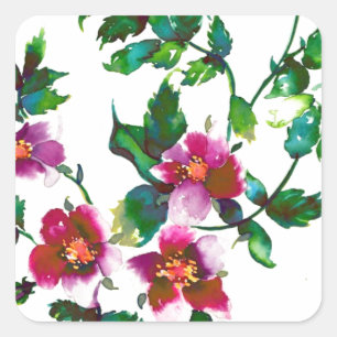 Elegante rosa magenta Aquarellfarben Rose Quadratischer Aufkleber