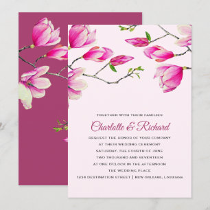 Elegante Rosa Magnolia Blume Hochzeit Einladung