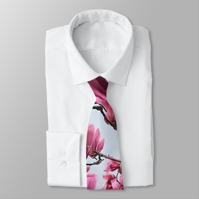 Elegante rosa Magnolia Blüten Friedlich Hanami Krawatte (Gebunden)