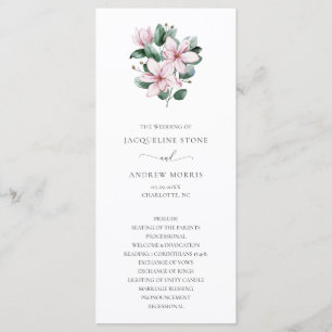 Elegante Rosa Magnolia Eukalyptus Floral Wedding Programm