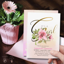 Elegante rosa Magnolie Gold Schrift It's a Girl Ba