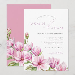 Elegante rosa Magnolie Monogramm Hochzeit Einladung