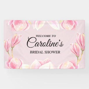 Elegante rosa Magnolie Wasserfarbe Brautparty Banner