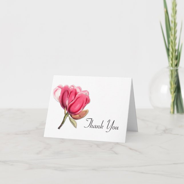 Elegante rosa Magnolien-Hochzeit danken Ihnen Dankeskarte (Vorderseite)