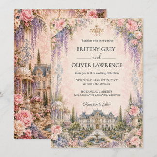 Elegante rosa Märchen-Schloss-Hochzeit Einladung