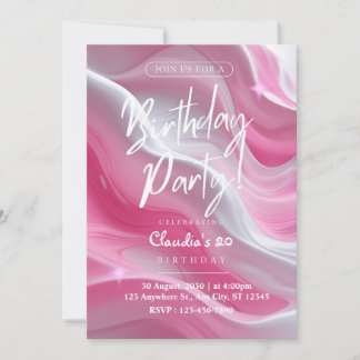Elegante Rosa Marmor 20. Geburtstagsparty Einladun Einladung