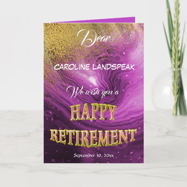 Elegante Rosa Marmor Gold Glitzer Happy Rentiremen Karte (Vorderseite)