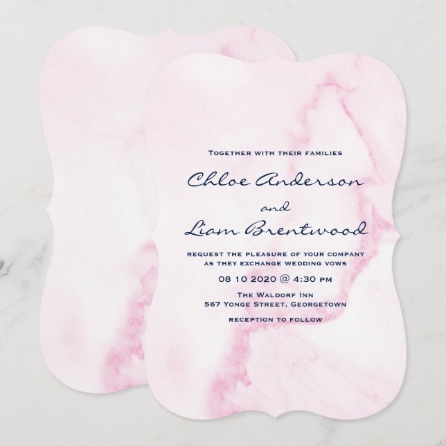 Elegante Rosa Marmorhochzeit Einladung (Vorne/Hinten)