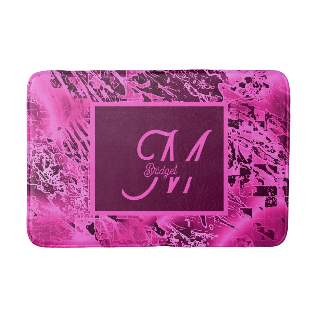 Elegante rosa Marmormor fett formatierte Monogramm Badematte (Vorderseite)
