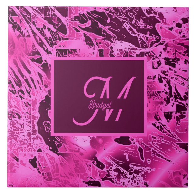Elegante rosa Marmormor fett formatierte Monogramm Fliese (Vorderseite)