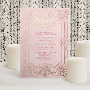 Elegante rosa Maskenbild Quinceanera Folieneinladung