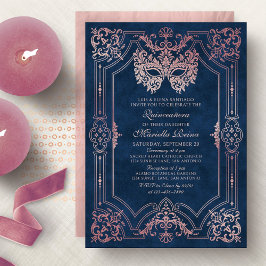 Elegante Rosa Masquerade Maske Quinceanera Einladung