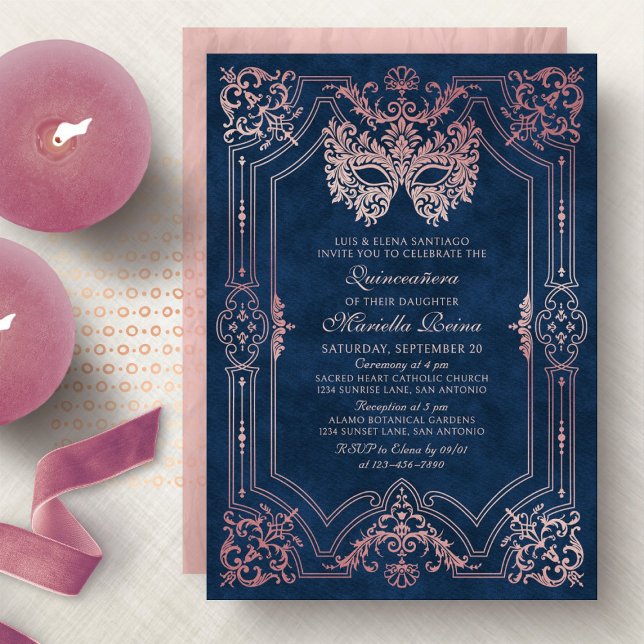Elegante Rosa Masquerade Maske Quinceanera Einladung (Von Creator hochgeladen)