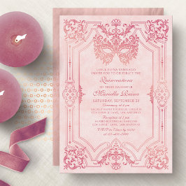 Elegante Rosa Masquerade Maske Quinceanera Einladung