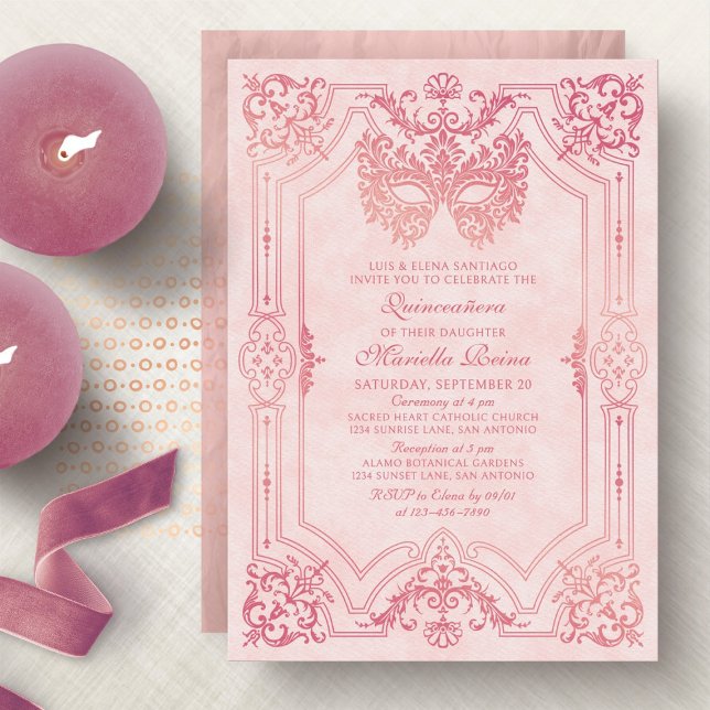 Elegante Rosa Masquerade Maske Quinceanera Einladung (Von Creator hochgeladen)