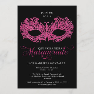 Elegante Rosa Masquerade Maske Quinceanera Einladung