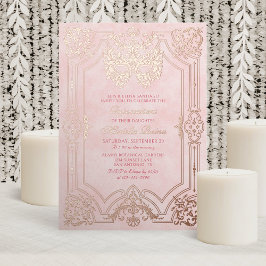 Elegante Rosa Masquerade Maske Quinceanera Folieneinladung