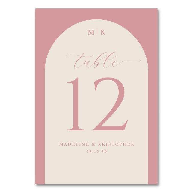 Elegante rosa minimalist Tischnummer (Vorderseite)