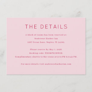 Elegante rosa minimalistisches Ereignis Details Begleitkarte