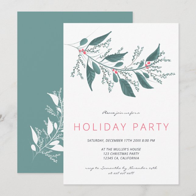 Elegante, rosa Mistletoe Filiale Holiday Party Einladung (Vorne/Hinten)