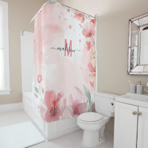 Elegante rosa Monogram Moderne Script Bridal Weddi Duschvorhang