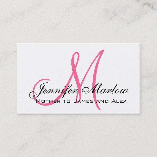Elegante rosa Monogramm benutzerdefinierte Mommy-A Telefonnummerkarte (Vorderseite)