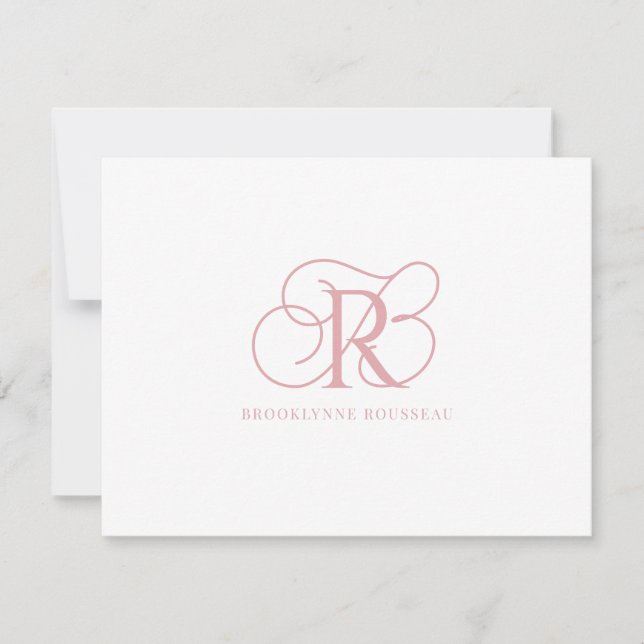 Elegante rosa Monogramm-Flachnotizkarte Mitteilungskarte (Vorderseite)