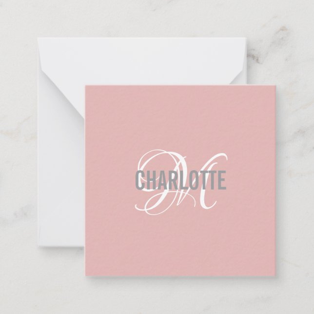 Elegante Rosa-Monogramm-Namenskarte Mitteilungskarte (Vorderseite)