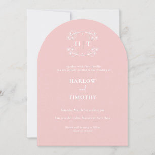 Elegante rosa Monogramm weiße Kalligrafie Hochzeit Einladung