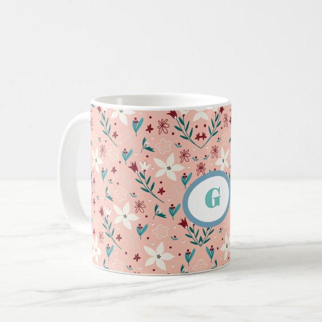 Elegante, rosa Muster Zuhause Kaffeetasse (Vorderseite Links)