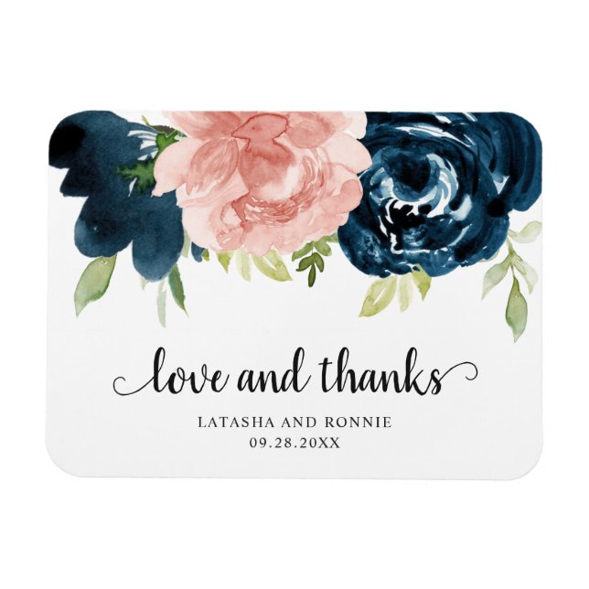 Elegante Rosa Navy Blume Gastgeschenk Hochzeit Magnet (Horizontal)