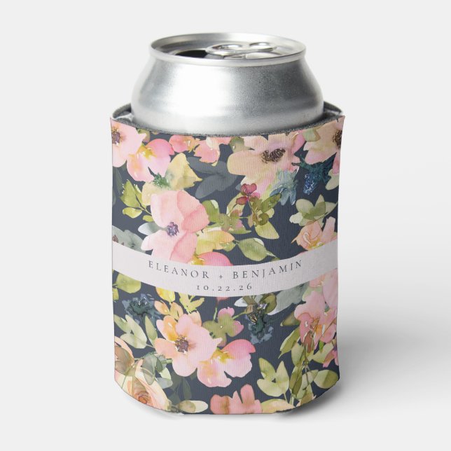 Elegante rosa Navy Wasserfarben Gewohnte Hochzeit Dosenkühler (Kanne Vorderseite)