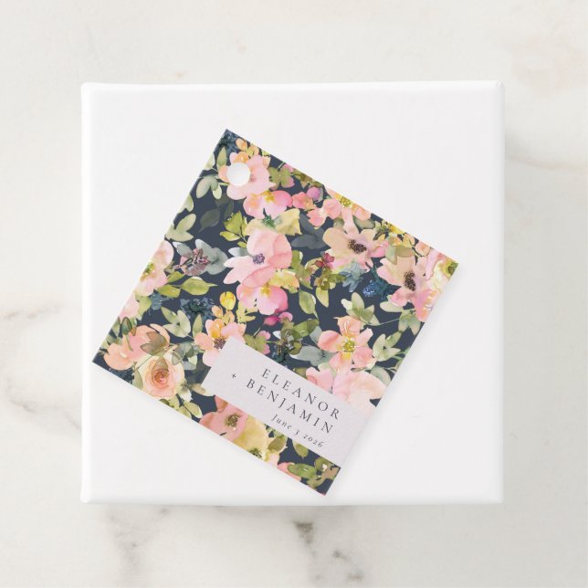 Elegante rosa Navy Wasserfarben Gewohnte Hochzeit Geschenkanhänger (Beispiel)