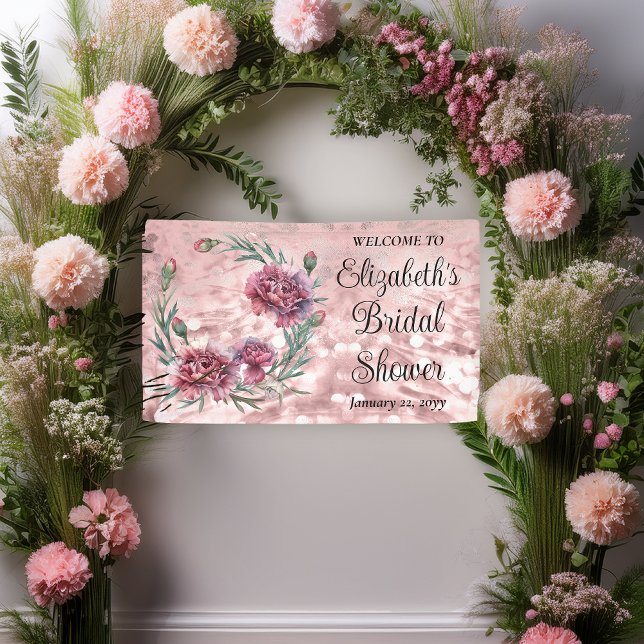 Elegante rosa Nelken-Brautdusche Banner (Elegant Pink and Mauve Carnations 60th Bridal Shower  3 ft x 5 ft Banner)