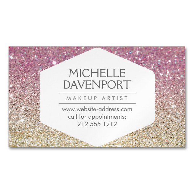 Elegante rosa Ombre Glitzer Magnetkarte Magnetische Visitenkarte (Vorderseite)
