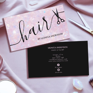 Elegante rosa Opal Glitter Haar Schrift Schere Visitenkarte