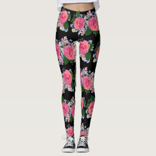 Elegante Rosa Orange Rose Weiße Blume Schwarz Leggings