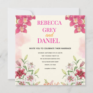 Elegante rosa Orchideen- und Lilien-Blumen-Einladu Einladung