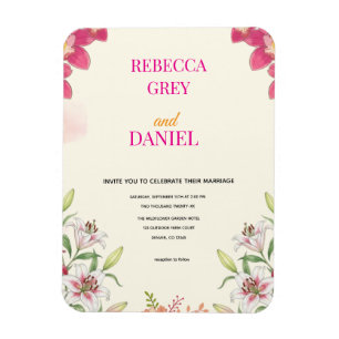 Elegante rosa Orchideen- und Lilien-Blumen-Einladu Magnet