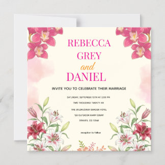 Elegante rosa Orchideen- und Lilien-Blumen-Einladu Magneteinladung