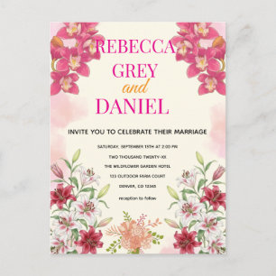 Elegante rosa Orchideen- und Lilien-Blumen-Einladu Postkarte