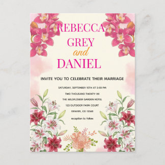 Elegante rosa Orchideen- und Lilien-Blumen-Einladu Postkarte