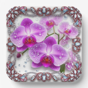 Elegante rosa Orchideenblüten Pappteller