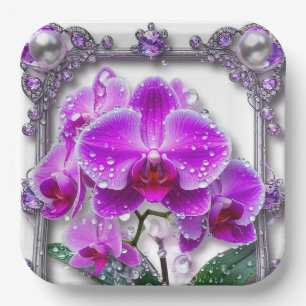 Elegante rosa Orchideenblüten Pappteller