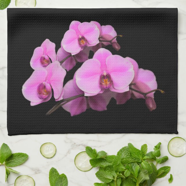 Elegante rosa Orchids Phalaenopsis auf schwarz Geschirrtuch (Gefaltet)
