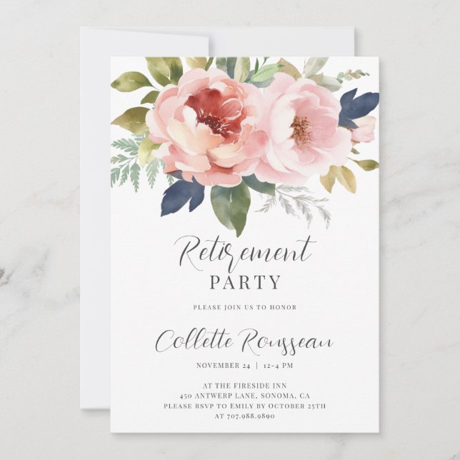 Elegante, rosa Party Einladung der Blumenruhestätt (Vorderseite)