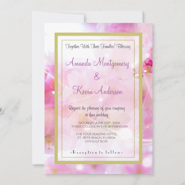 Elegante rosa Pastel Kirsche Hochzeiten Einladung (Rückseite)
