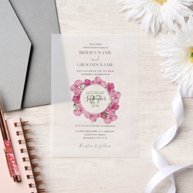 Elegante Rosa Peonies Hochzeiten Einladungen (Hochzeit)